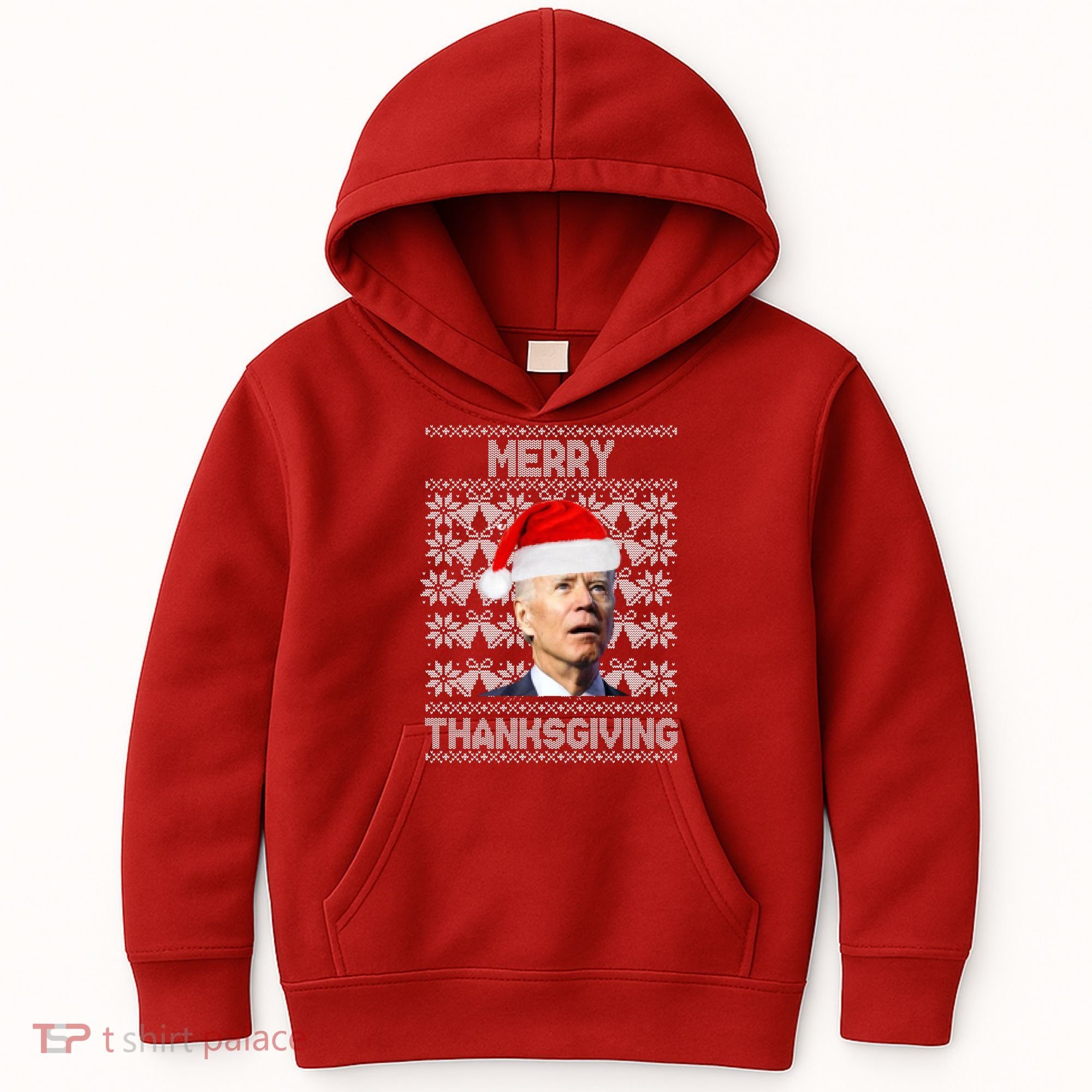 Merry Thanksgiving Funny Biden Ugly Christmas Kids Hoodie