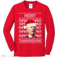 Merry Thanksgiving Funny Biden Ugly Christmas Kids Long Sleeve Shirt thumb 0