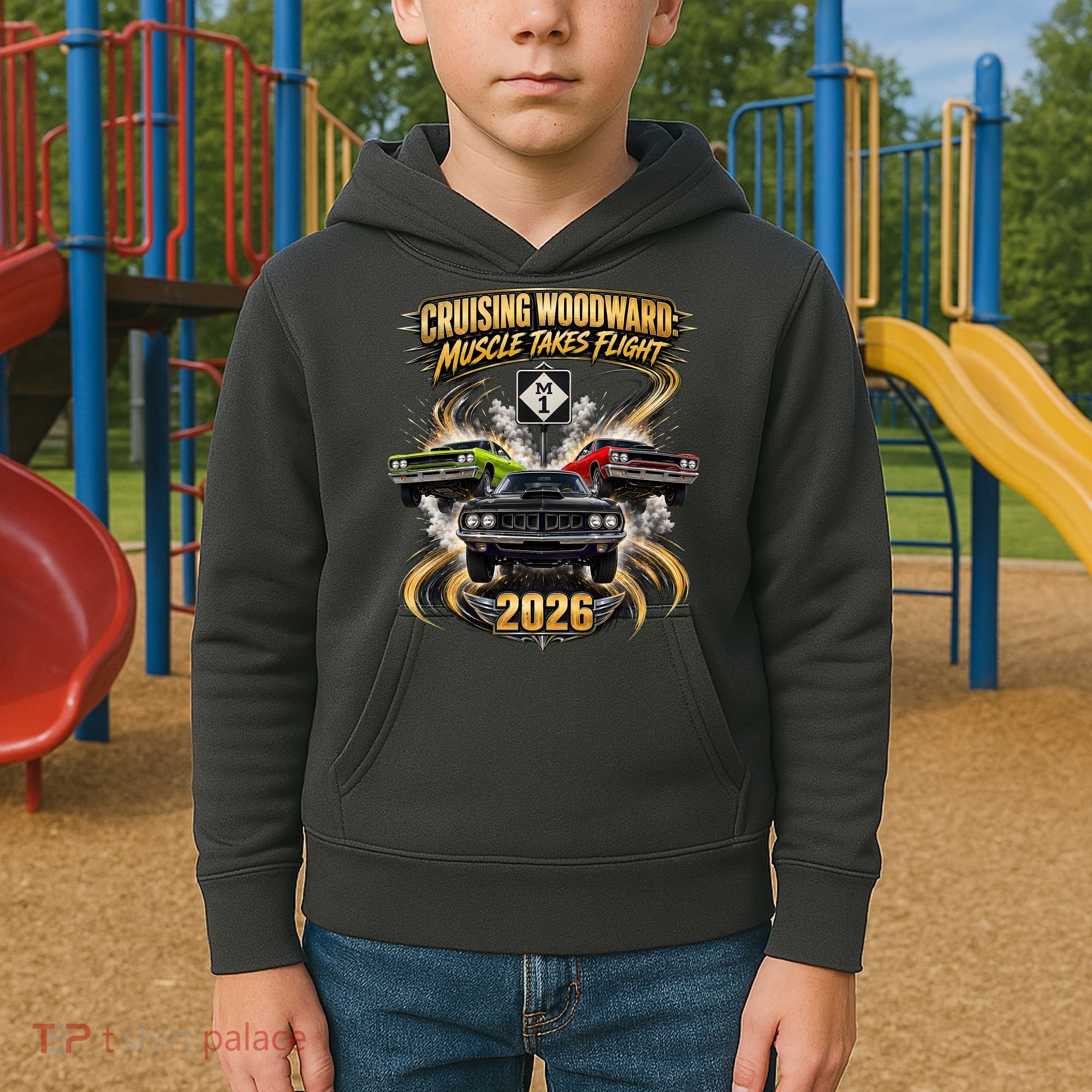 Muscle Takes Flight Crusing Woodward M1 2026 Kids Hoodie