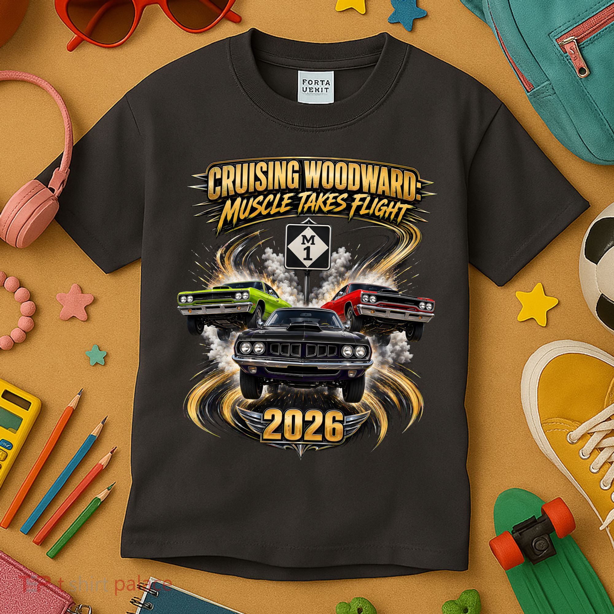 Muscle Takes Flight Crusing Woodward M1 2026 Kids T-Shirt