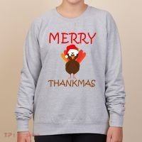 Merry Thankmas Funny Thanksgiving Turkey Women's Sweatshirt thumb 0