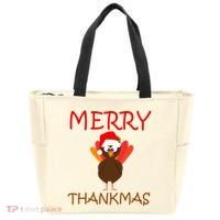 Merry Thankmas Funny Thanksgiving Turkey Tote Bag thumb 0