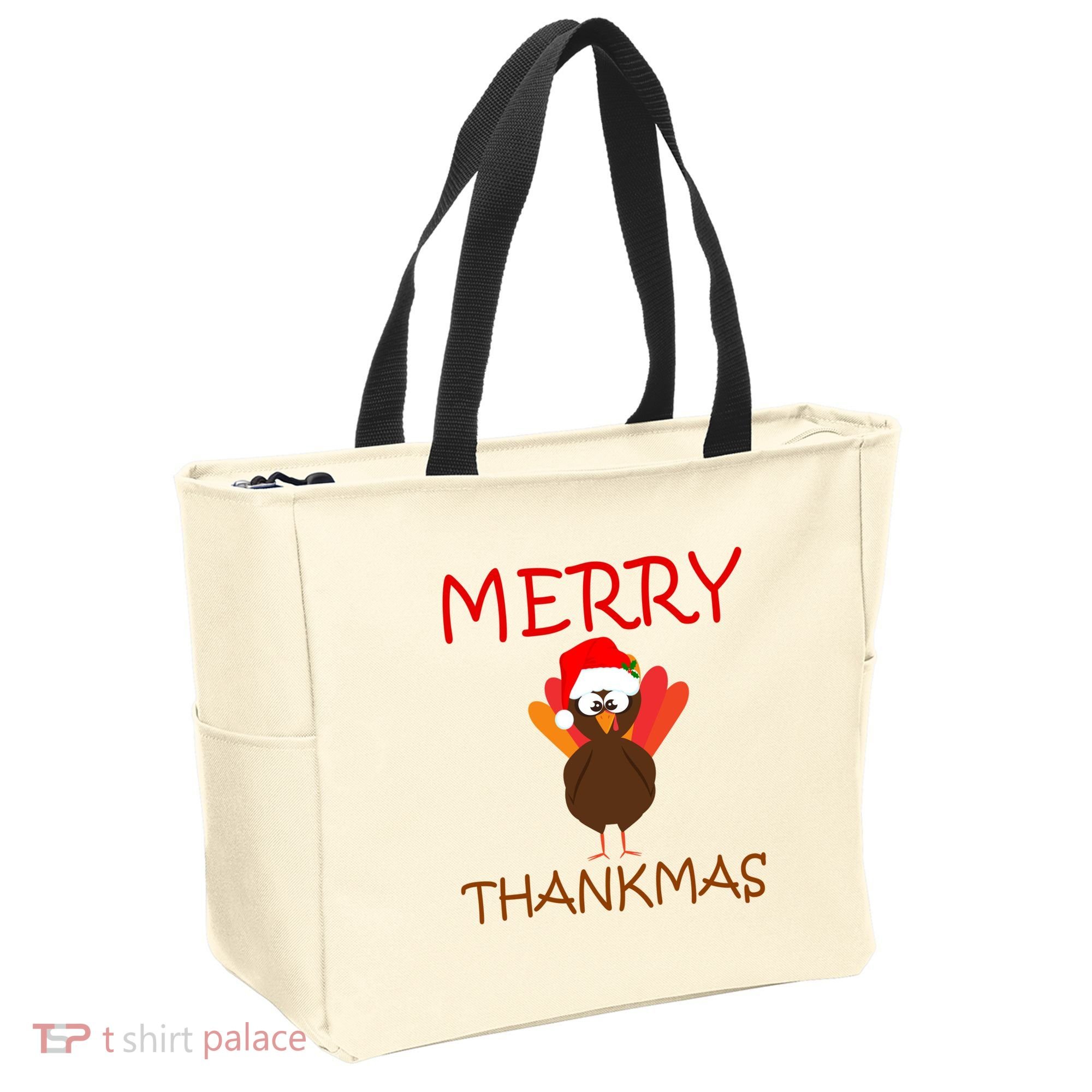 Merry Thankmas Funny Thanksgiving Turkey Tote Bag