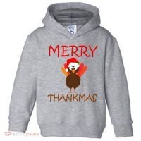 Merry Thankmas Funny Thanksgiving Turkey Toddler Hoodie thumb 0