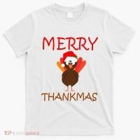 Merry Thankmas Funny Thanksgiving Turkey T-Shirt thumb 0