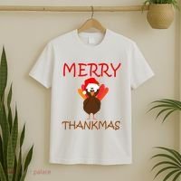 Merry Thankmas Funny Thanksgiving Turkey T-Shirt thumb 2