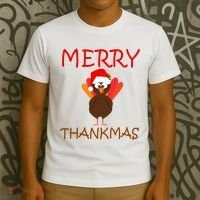 Merry Thankmas Funny Thanksgiving Turkey T-Shirt thumb 3