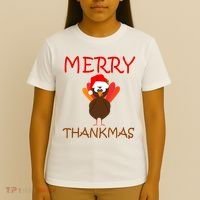 Merry Thankmas Funny Thanksgiving Turkey T-Shirt thumb 4