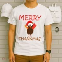 Merry Thankmas Funny Thanksgiving Turkey T-Shirt thumb 6