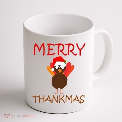 Merry Thankmas Funny Thanksgiving Turkey Coffee Mug back