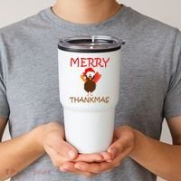 Merry Thankmas Funny Thanksgiving Turkey Tumbler thumb 2