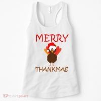 Merry Thankmas Funny Thanksgiving Turkey Women's Tank Top thumb 0