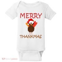 Merry Thankmas Funny Thanksgiving Turkey Baby Bodysuit thumb 0