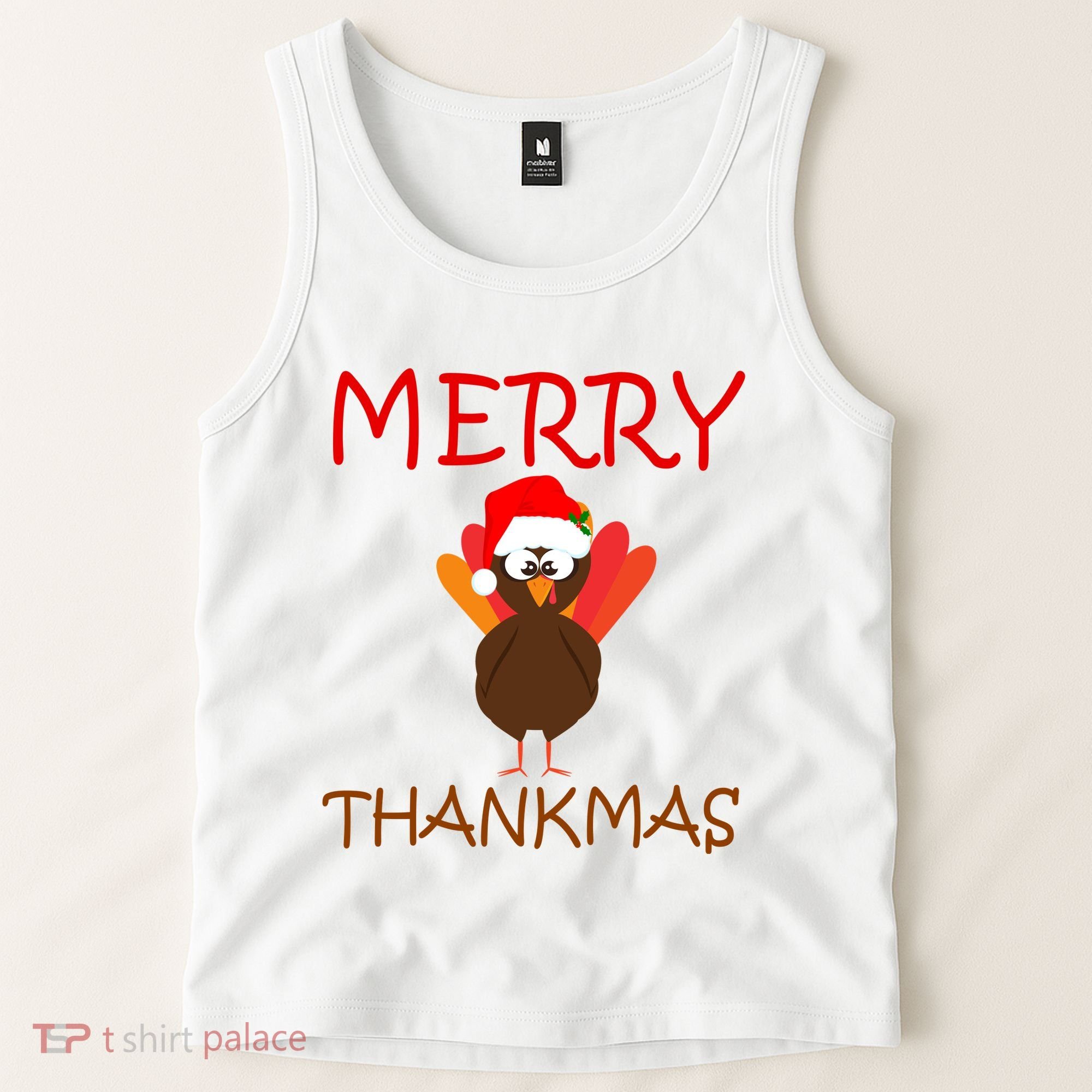 Merry Thankmas Funny Thanksgiving Turkey Tank Top