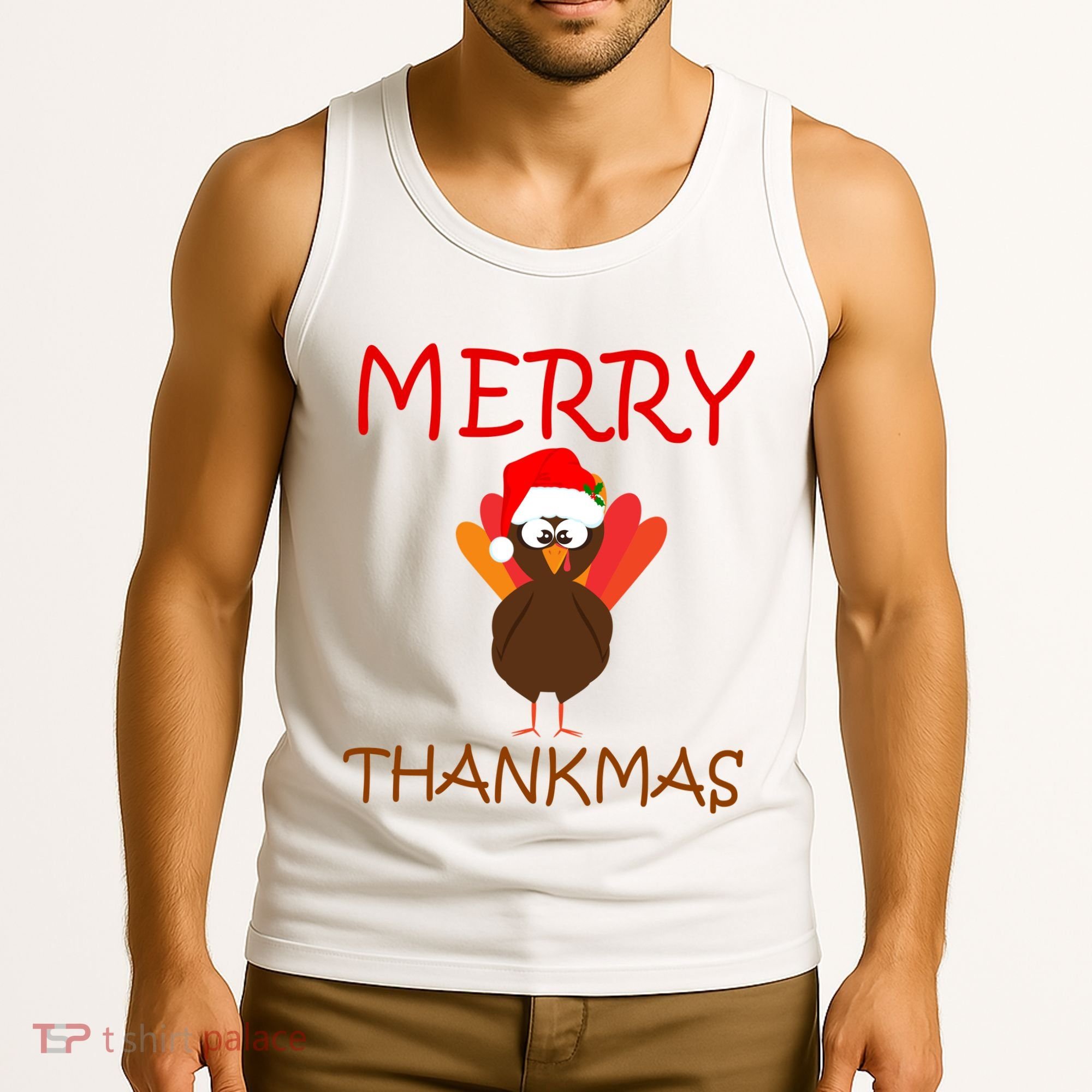 Merry Thankmas Funny Thanksgiving Turkey Tank Top