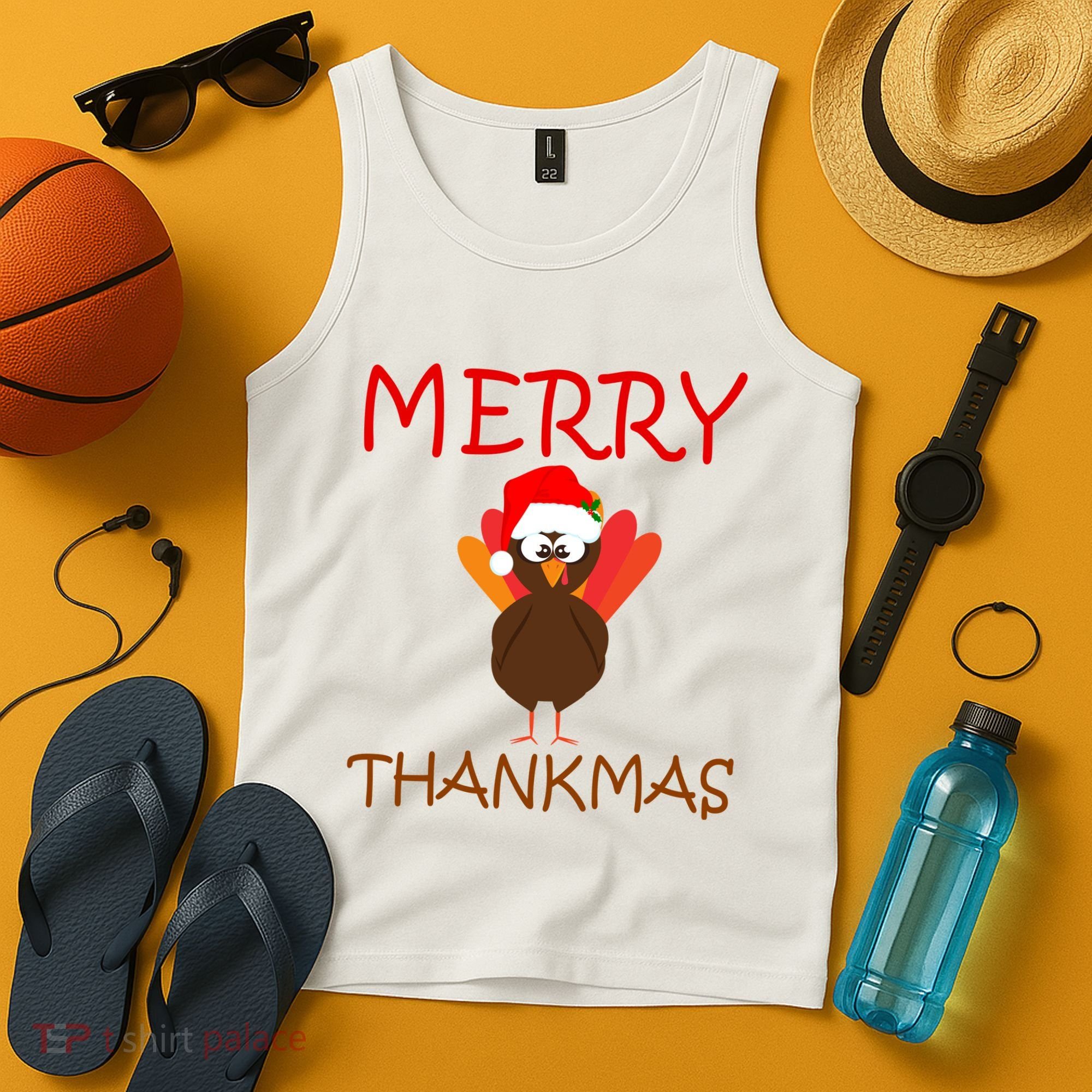 Merry Thankmas Funny Thanksgiving Turkey Tank Top