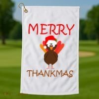 Merry Thankmas Funny Thanksgiving Turkey Golf Towel thumb 1