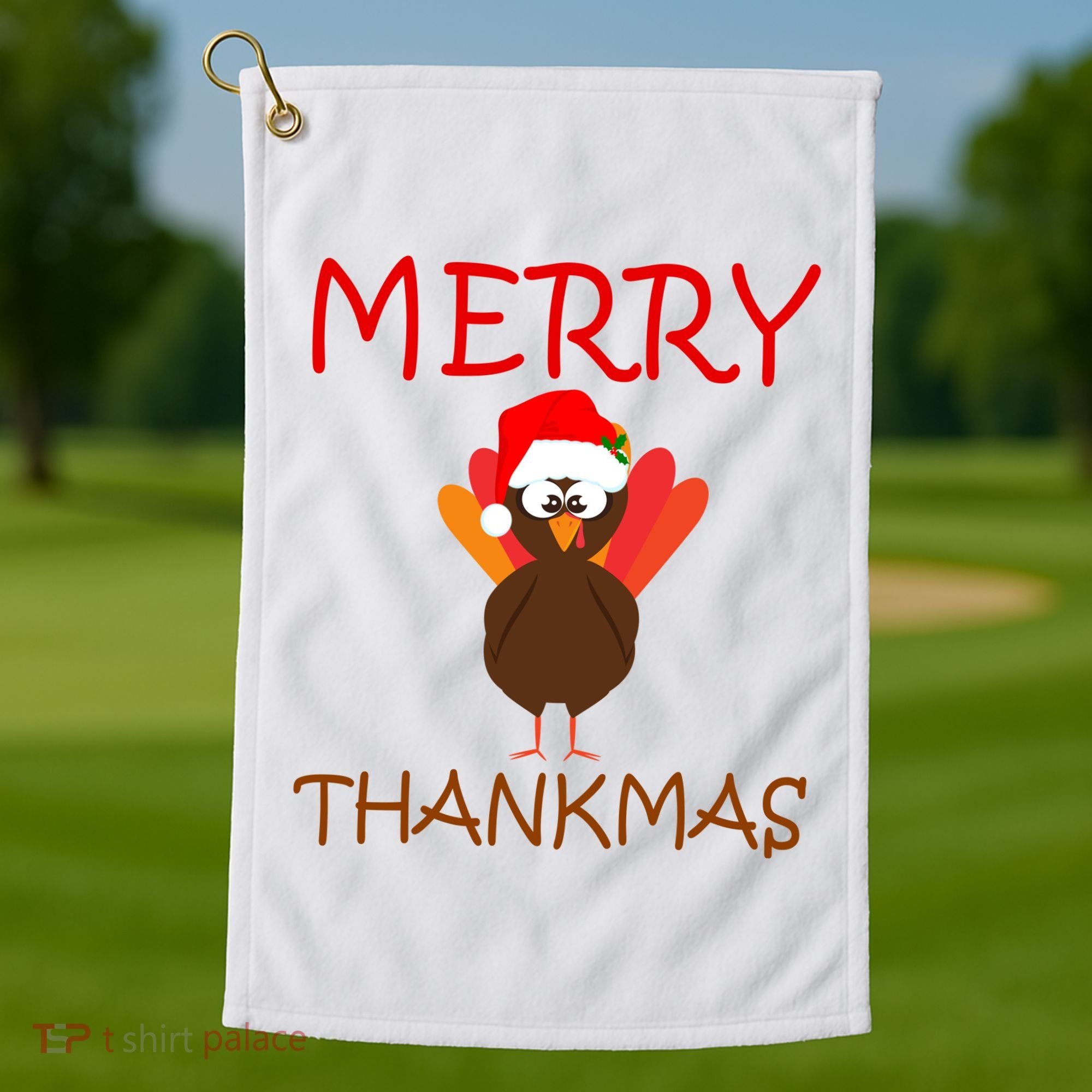 Merry Thankmas Funny Thanksgiving Turkey Golf Towel