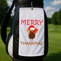 Merry Thankmas Funny Thanksgiving Turkey Golf Towel thumb 2