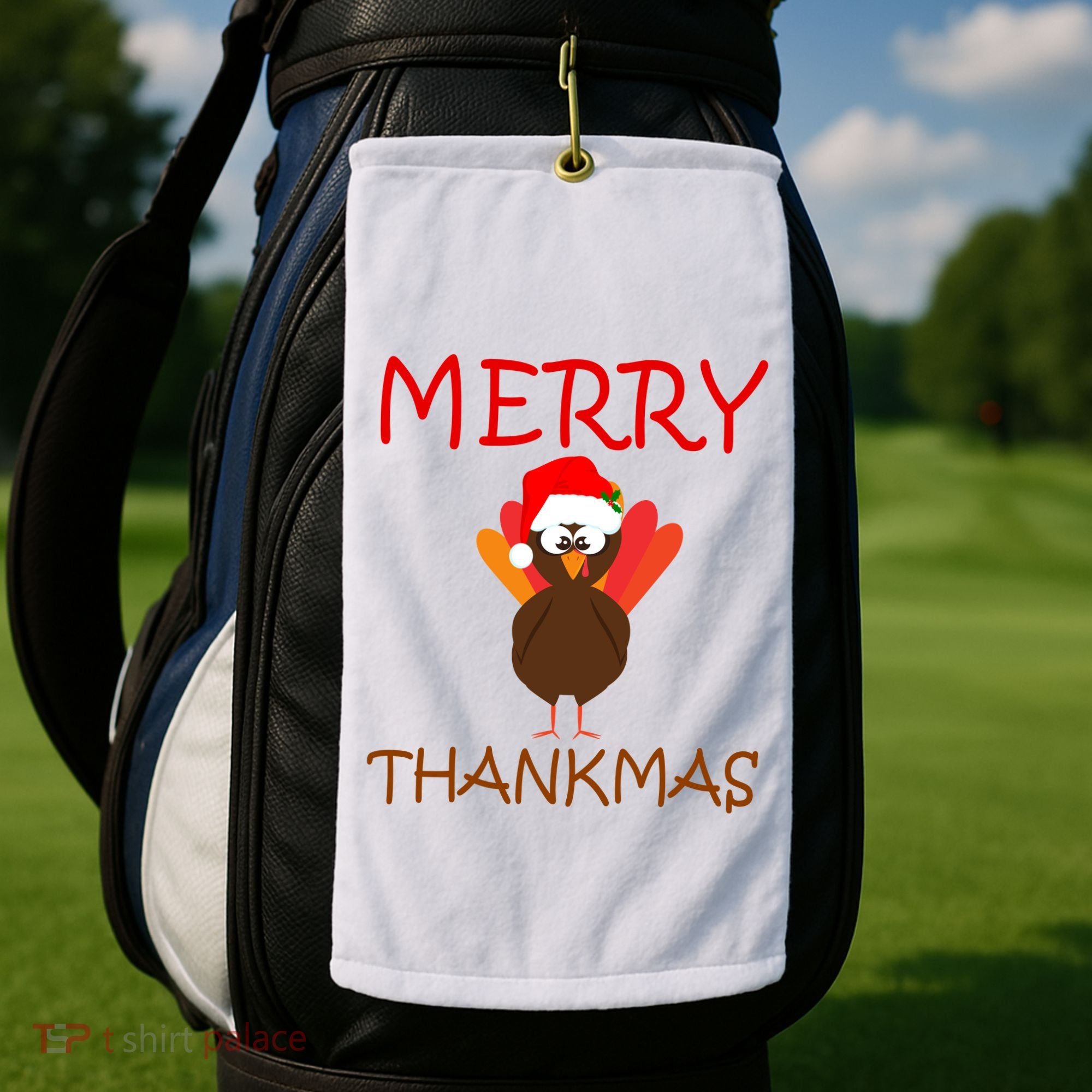 Merry Thankmas Funny Thanksgiving Turkey Golf Towel