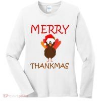 Merry Thankmas Funny Thanksgiving Turkey Women's Long Sleeve Shirt thumb 0