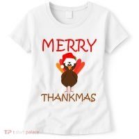 Merry Thankmas Funny Thanksgiving Turkey Women's T-Shirt thumb 0