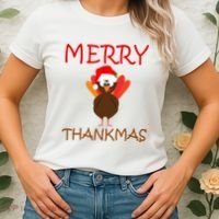 Merry Thankmas Funny Thanksgiving Turkey Women's T-Shirt thumb 2