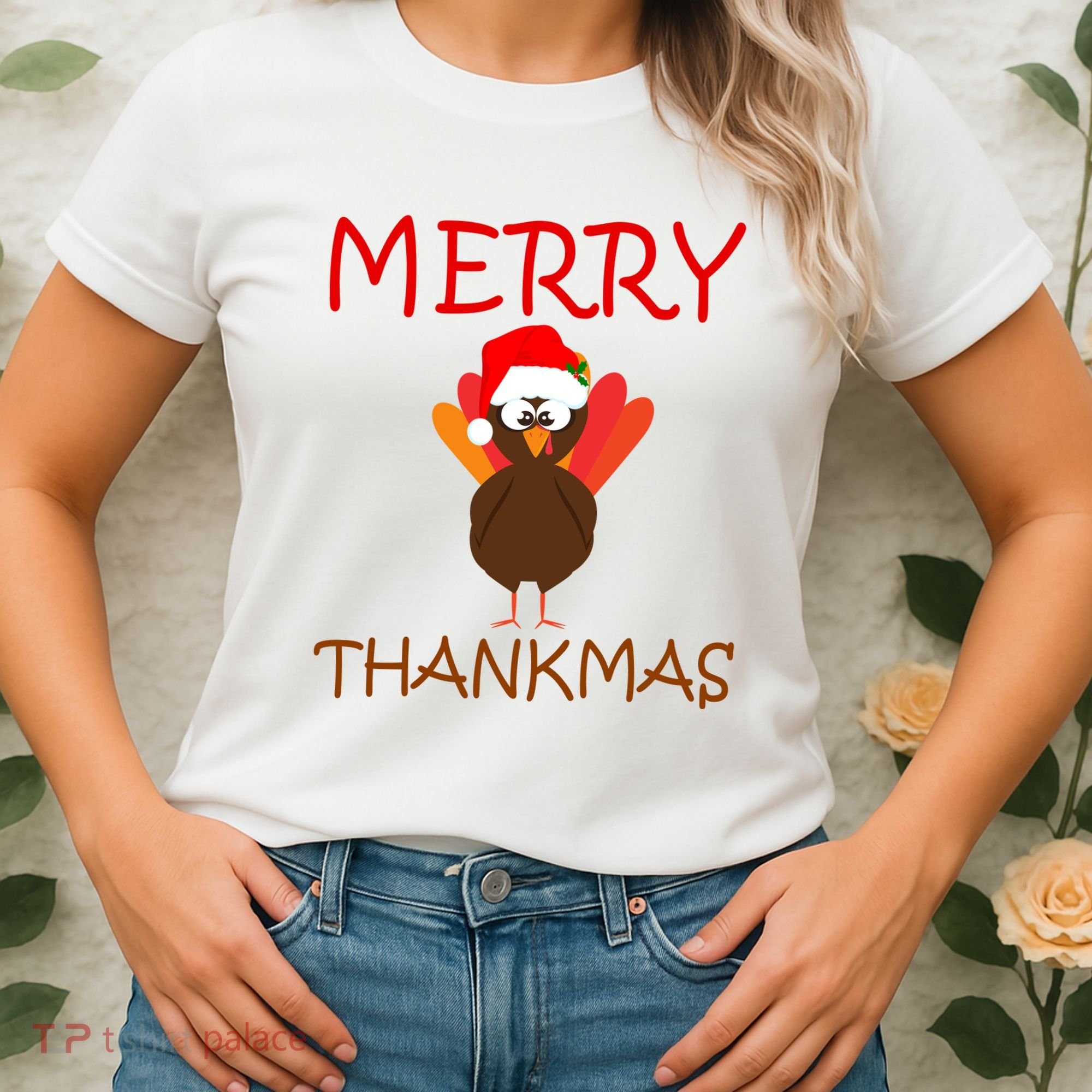 Merry Thankmas Funny Thanksgiving Turkey Women's T-Shirt