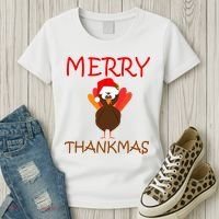 Merry Thankmas Funny Thanksgiving Turkey Women's T-Shirt thumb 3