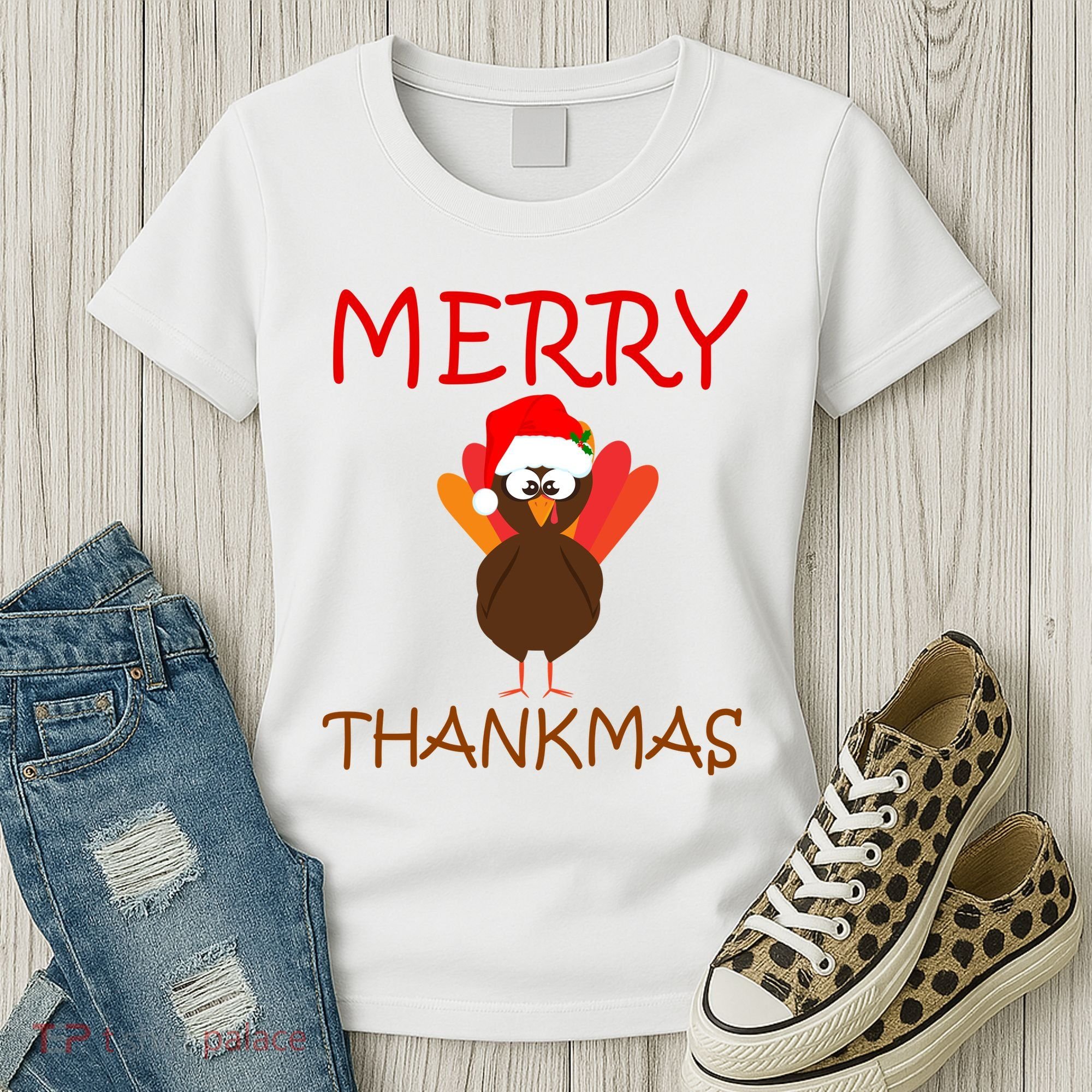 Merry Thankmas Funny Thanksgiving Turkey Women's T-Shirt