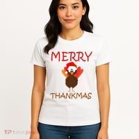 Merry Thankmas Funny Thanksgiving Turkey Women's T-Shirt thumb 4