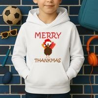 Merry Thankmas Funny Thanksgiving Turkey Kids Hoodie thumb 2