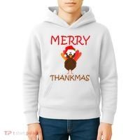 Merry Thankmas Funny Thanksgiving Turkey Kids Hoodie thumb 4