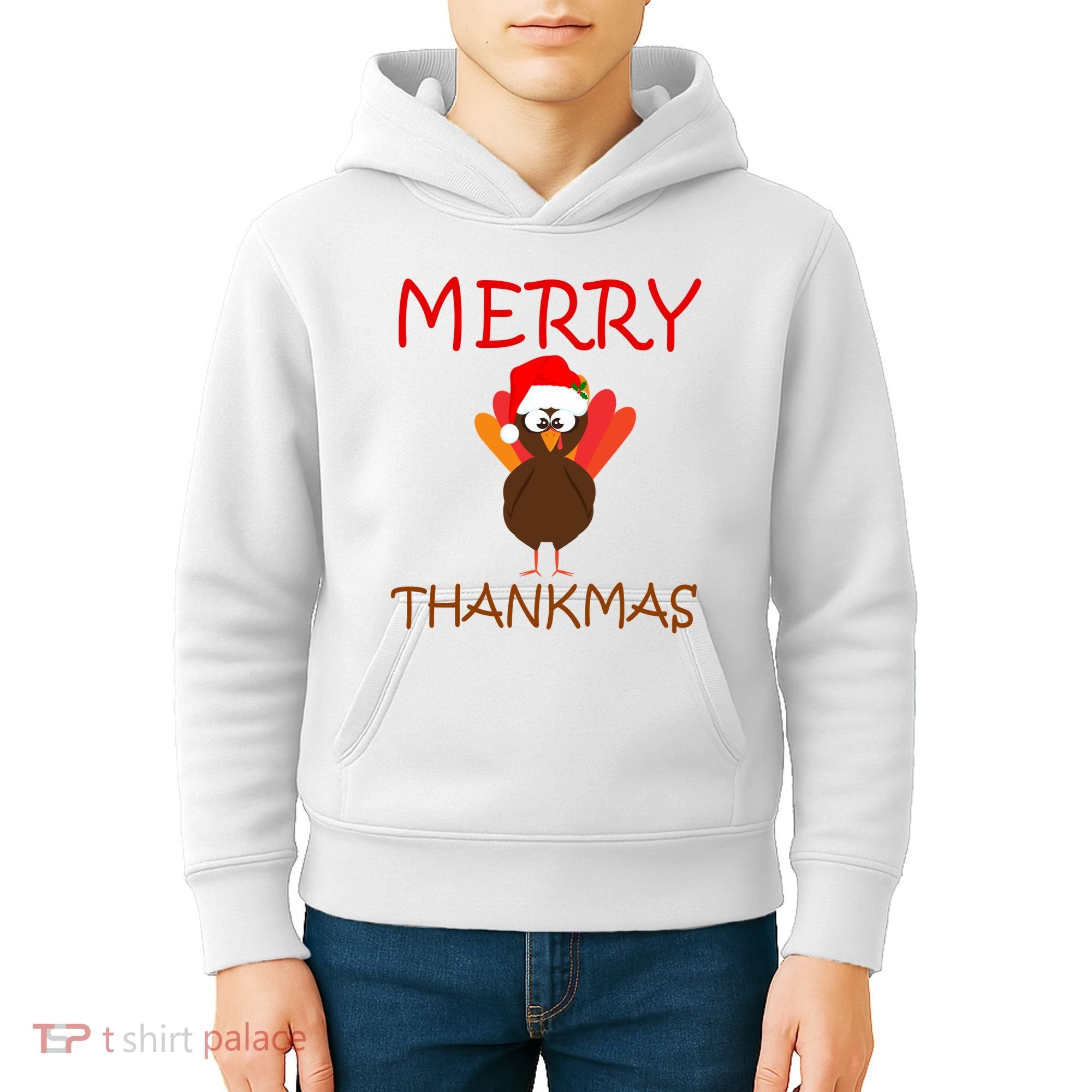 Merry Thankmas Funny Thanksgiving Turkey Kids Hoodie