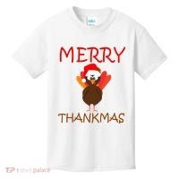 Merry Thankmas Funny Thanksgiving Turkey Kids T-Shirt thumb 0