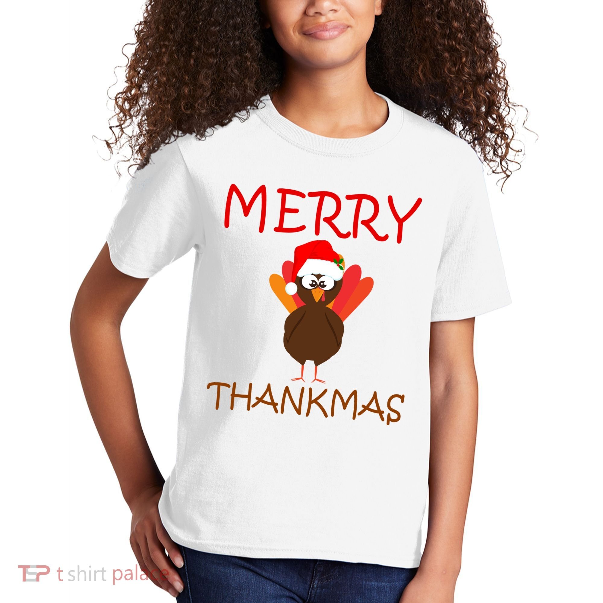 Merry Thankmas Funny Thanksgiving Turkey Kids T-Shirt