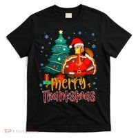 Merry Thanksmas Funny Turkey Santa Christmas Thanksgiving T-Shirt thumb 0
