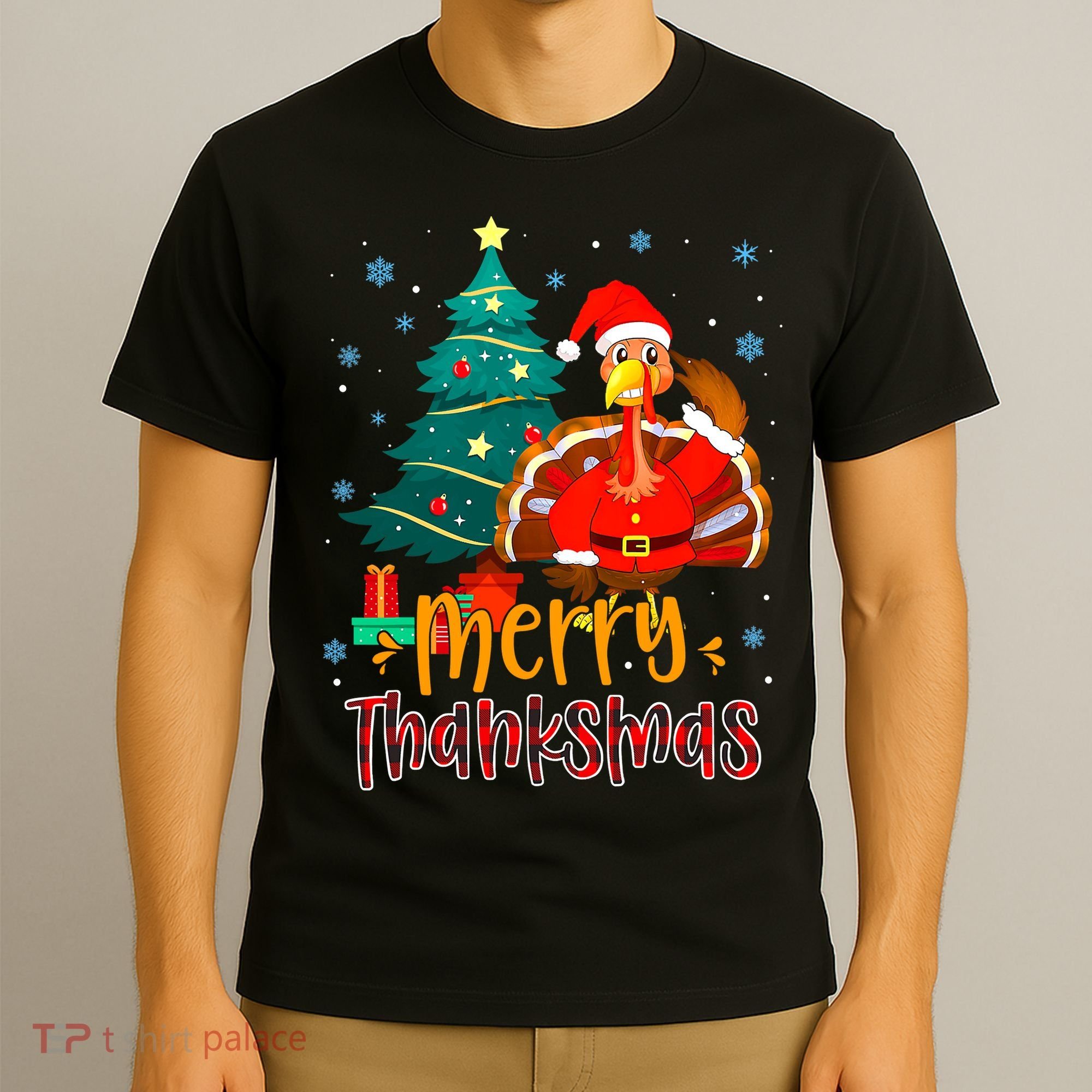 Merry Thanksmas Funny Turkey Santa Christmas Thanksgiving T-Shirt