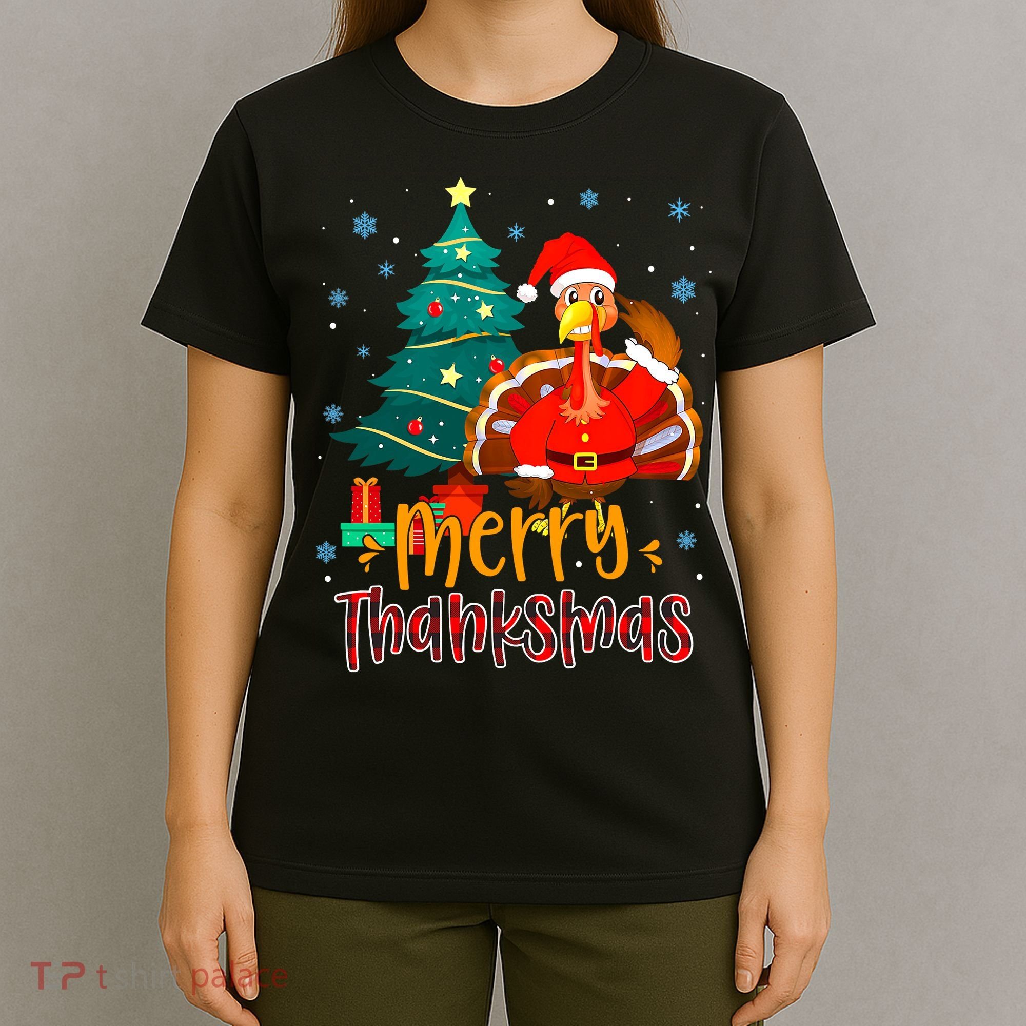 Merry Thanksmas Funny Turkey Santa Christmas Thanksgiving T-Shirt