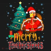 Merry Thanksmas Funny Turkey Santa Christmas Thanksgiving Coaster thumb 2
