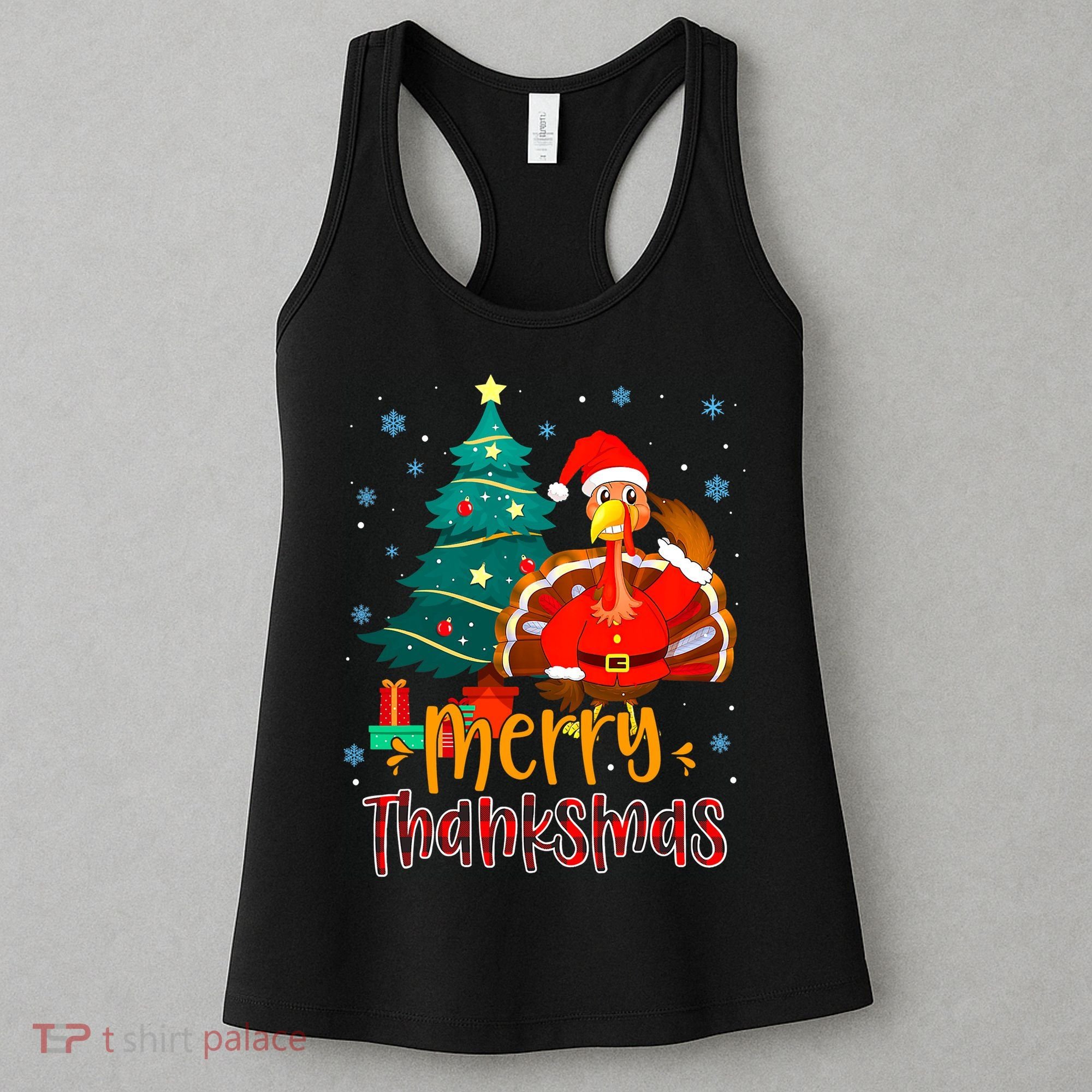 Merry Thanksmas Funny Turkey Santa Christmas Thanksgiving Women's Tank Top