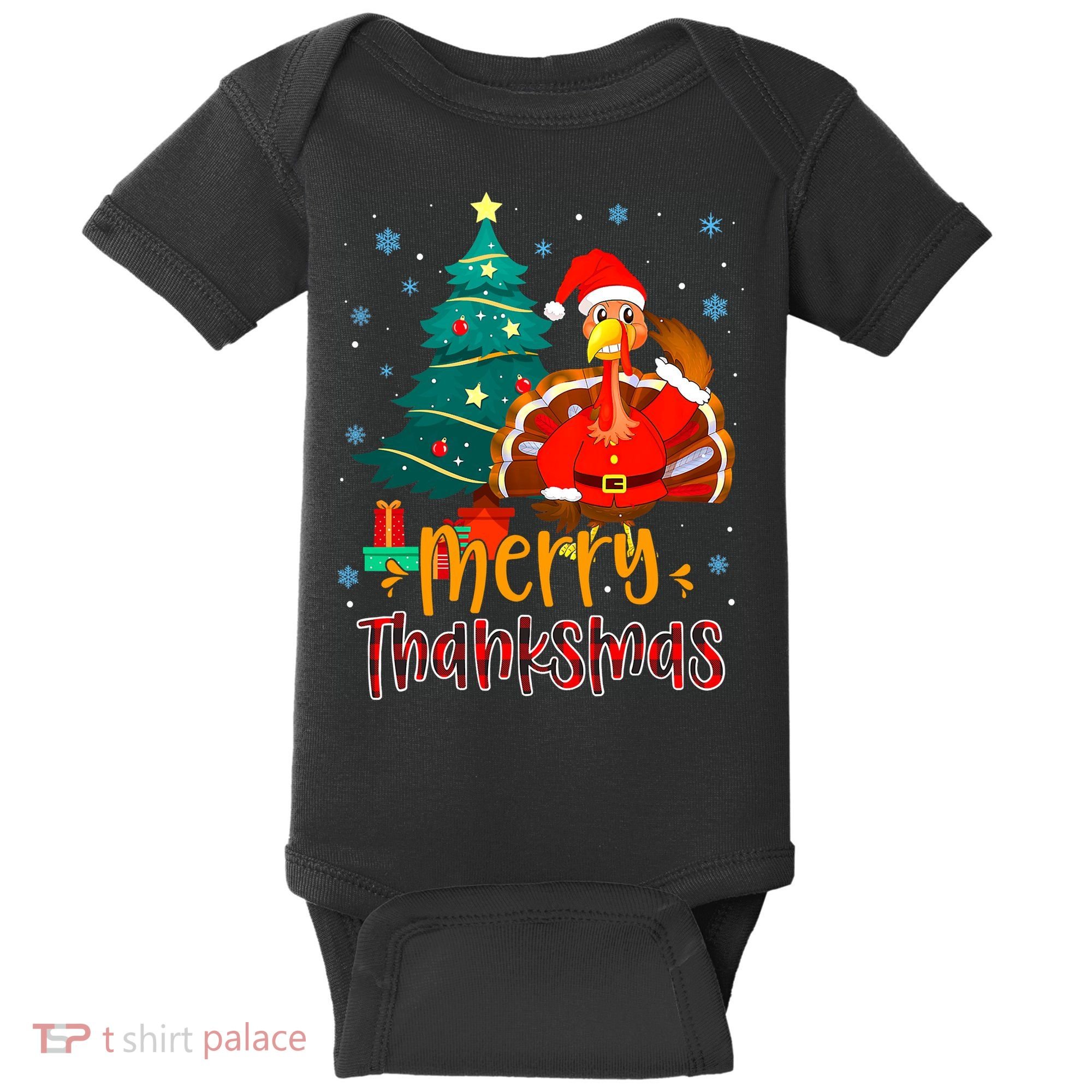 Merry Thanksmas Funny Turkey Santa Christmas Thanksgiving Baby Bodysuit