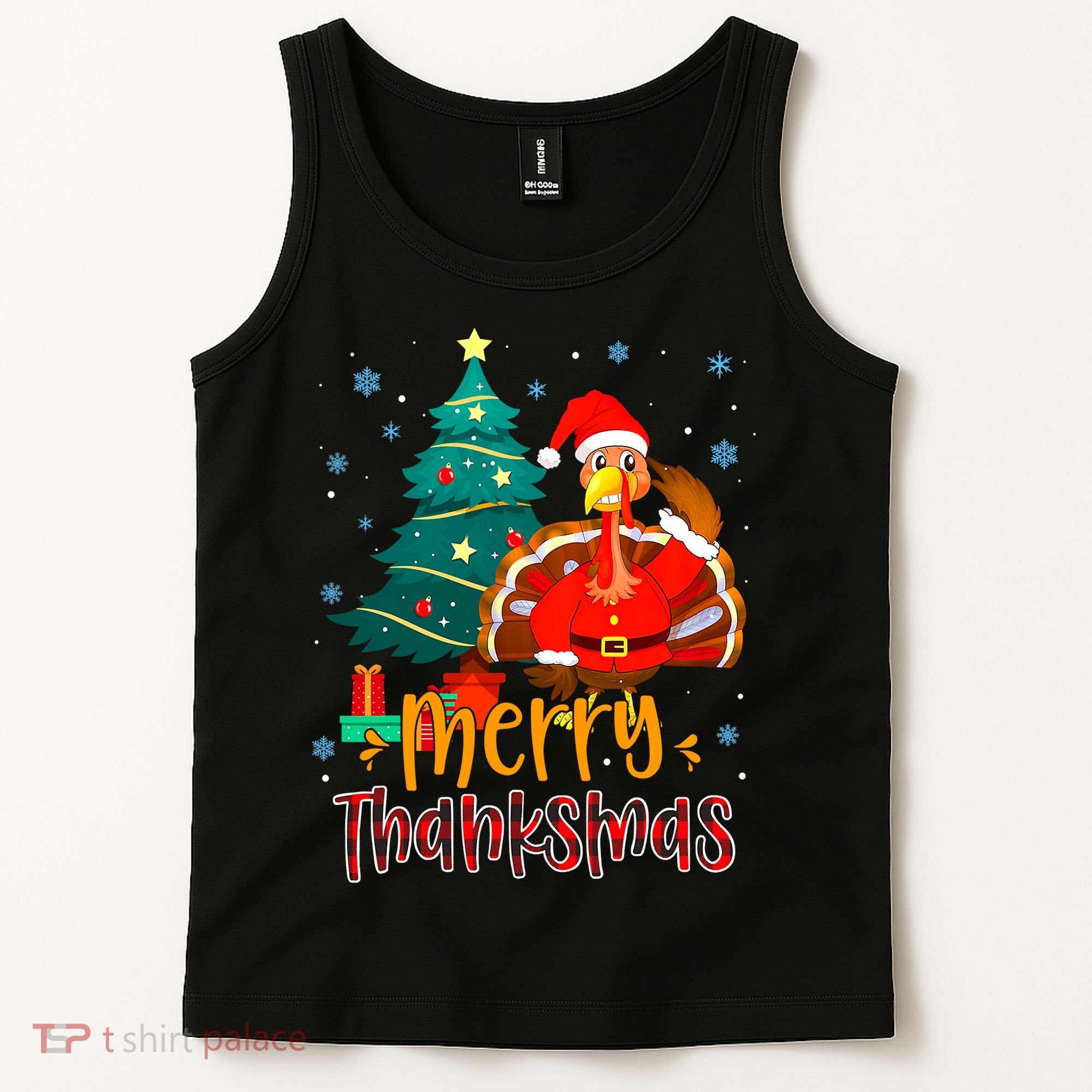 Merry Thanksmas Funny Turkey Santa Christmas Thanksgiving Tank Top