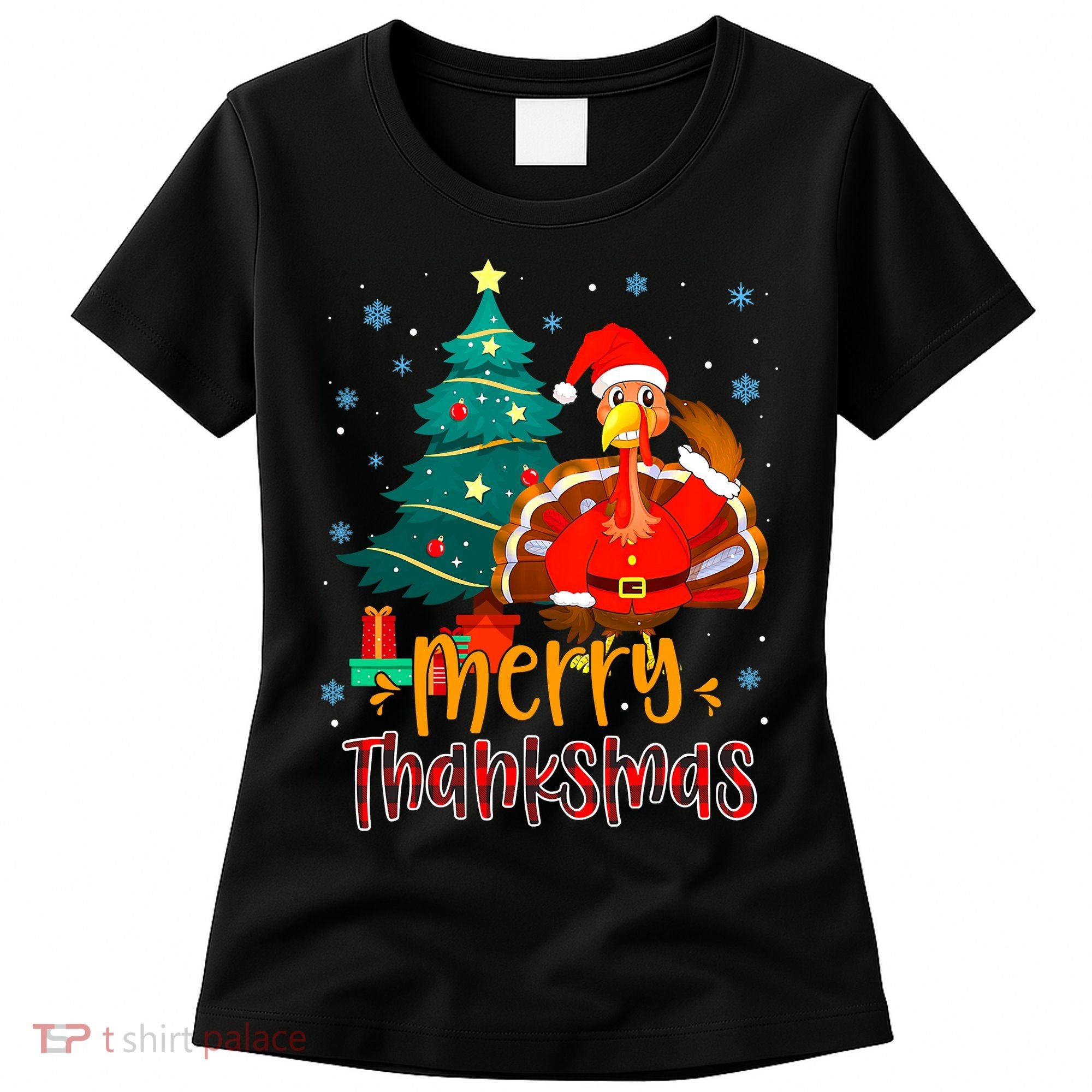 Merry Thanksmas Funny Turkey Santa Christmas Thanksgiving Women's T-Shirt