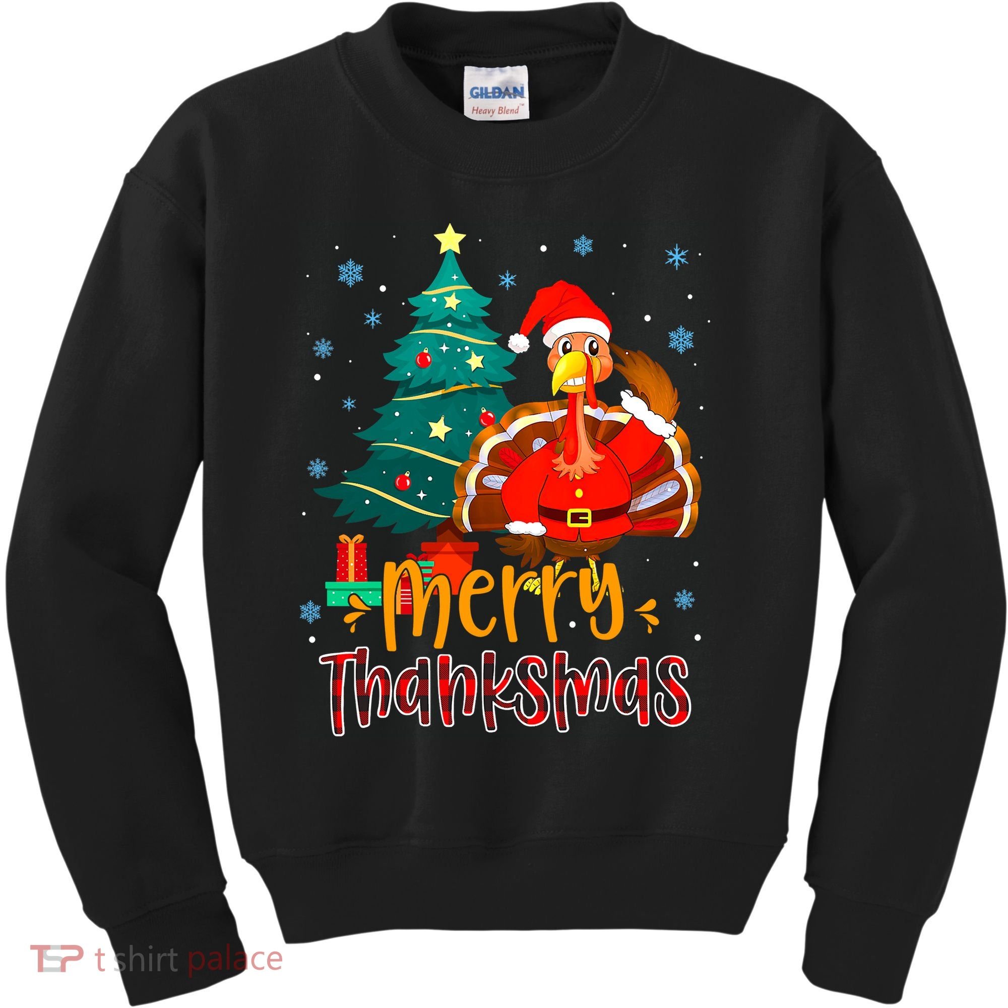 Merry Thanksmas Funny Turkey Santa Christmas Thanksgiving Kids Sweatshirt