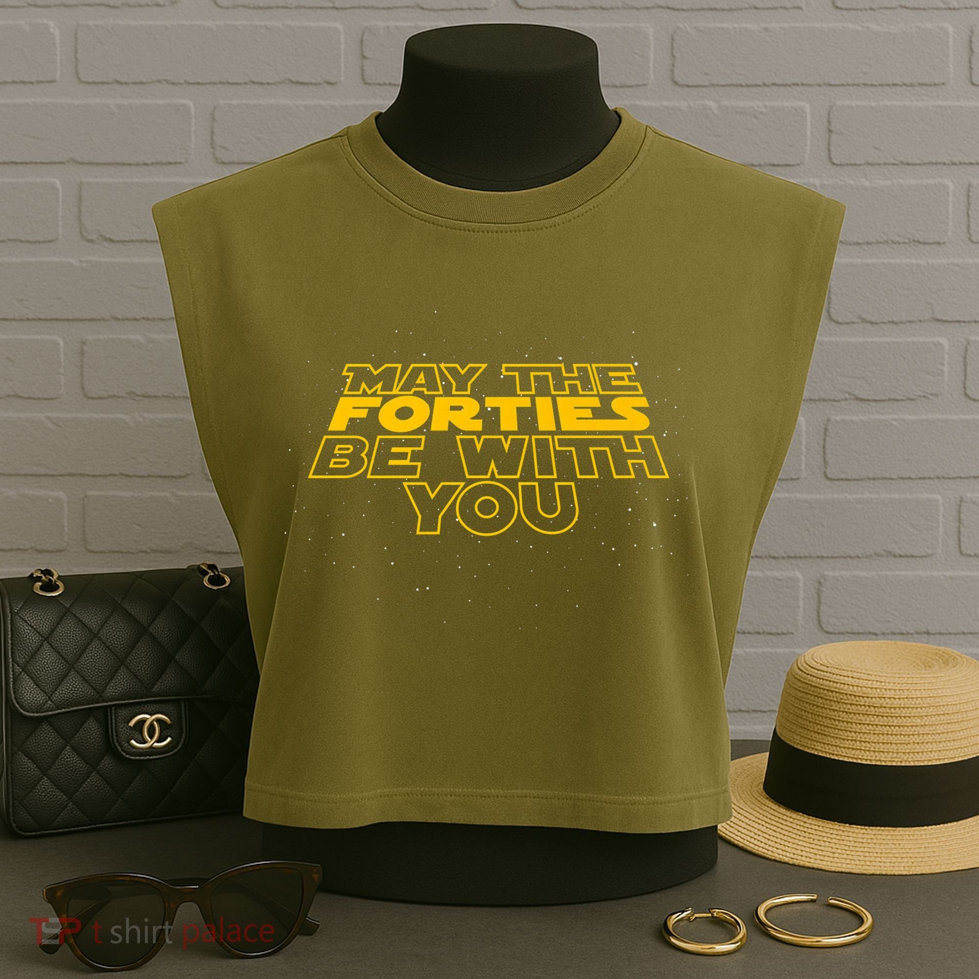 May the Forties Be With You Funny 40th Birthday Gift  Garment-Dyed Women's Muscle Tee