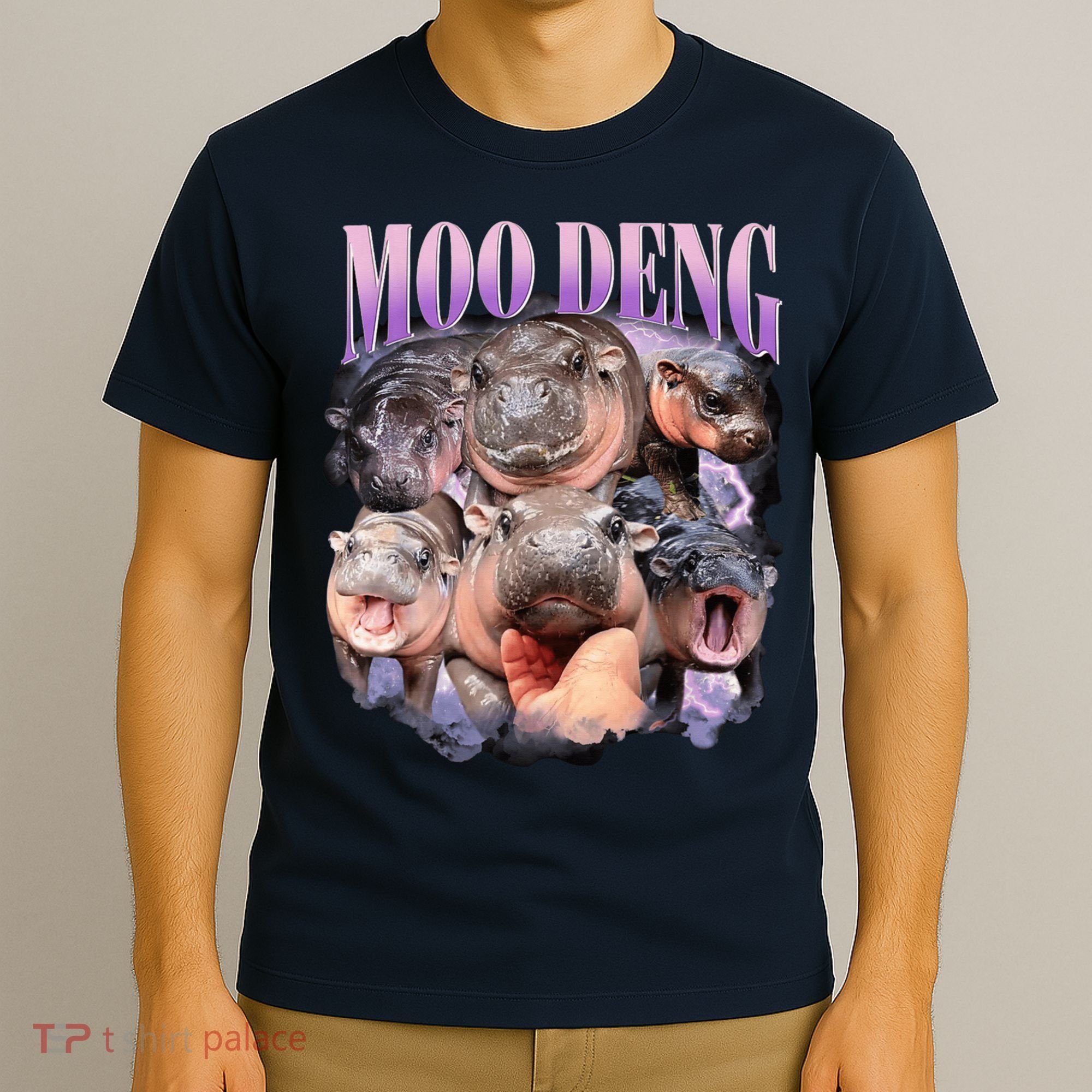 Moodeng The Famous Baby Pigmy Hippo Moodeng Funny Crew T-Shirt