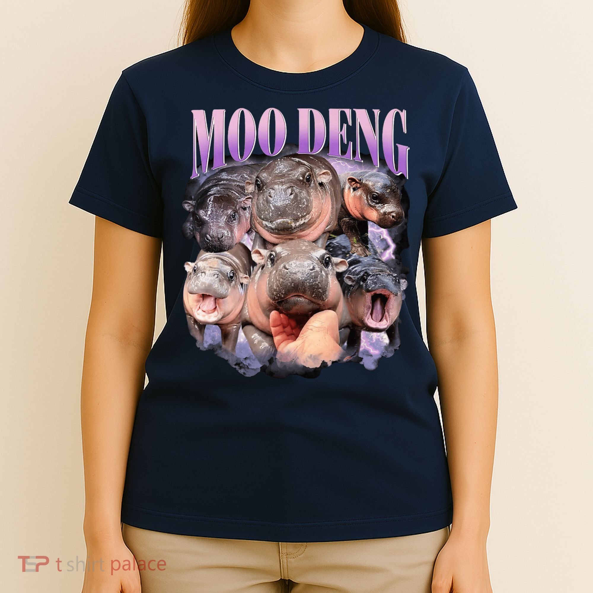 Moodeng The Famous Baby Pigmy Hippo Moodeng Funny Crew T-Shirt