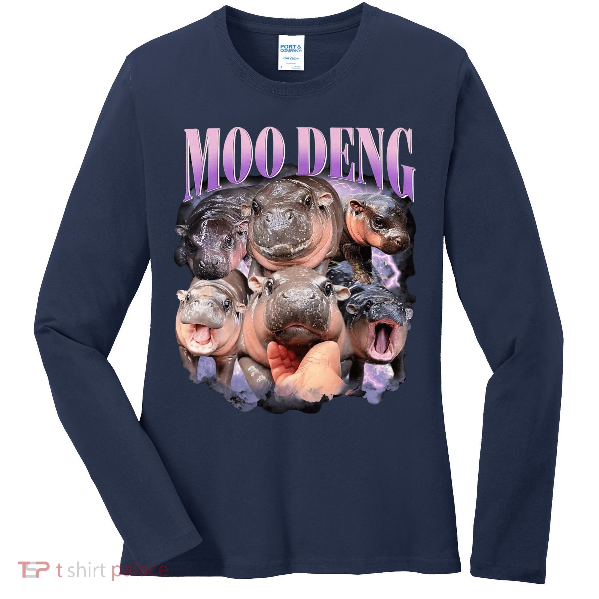 Moodeng The Famous Baby Pigmy Hippo Moodeng Funny Crew Women's Long Sleeve Shirt