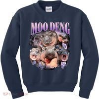 Moodeng The Famous Baby Pigmy Hippo Moodeng Funny Crew Kids Sweatshirt thumb 0